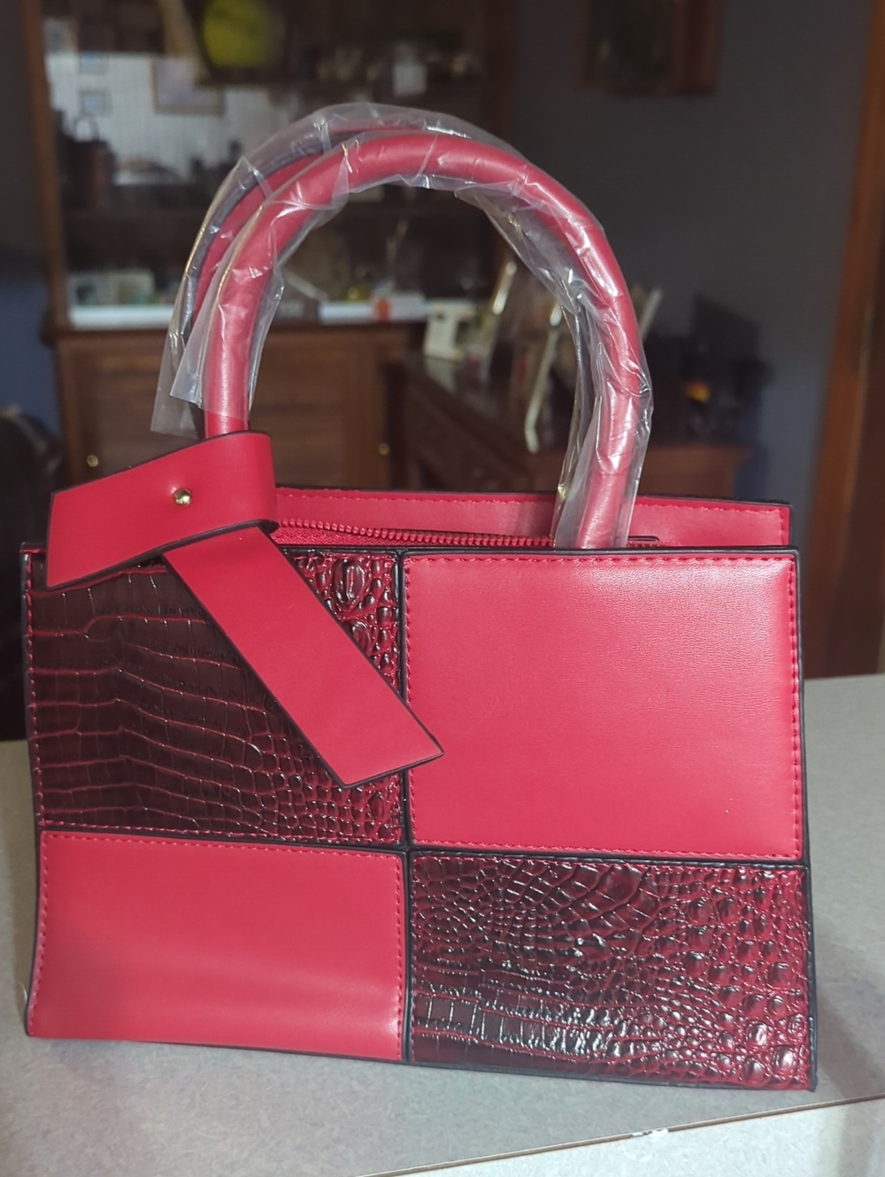 Red Patchwork  Tote Bag - Women's Handbag